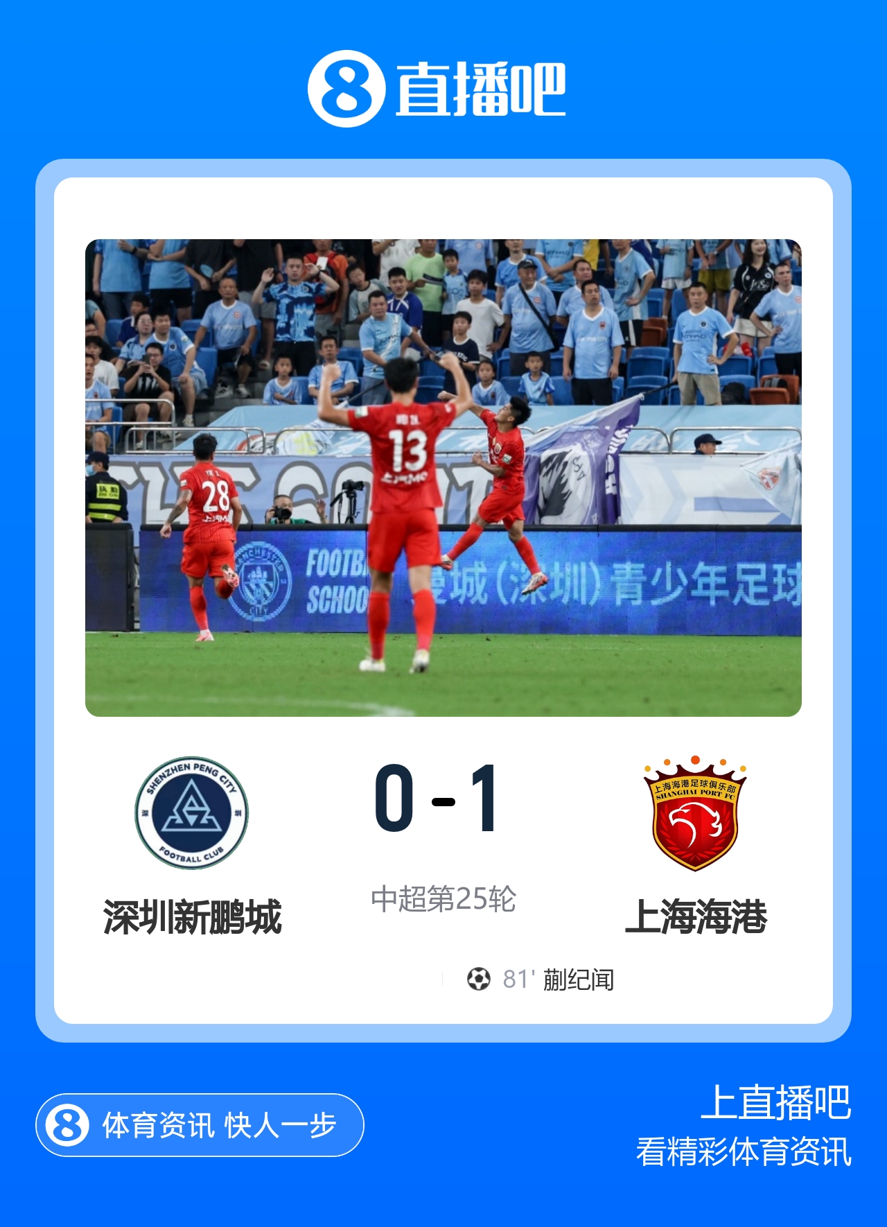 新鹏城0-1海港 武磊助攻 蒯纪闻中超处子球 海港近5轮4胜1平